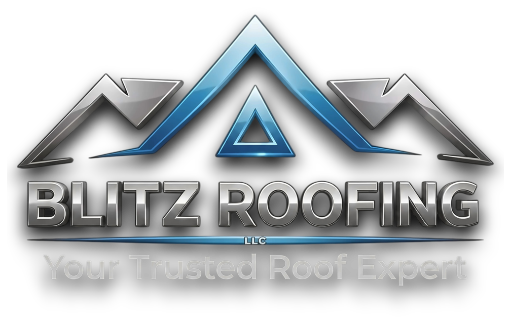 Blitz Roofing LLC — Your Trusted Roof Expert (chrome mountain-peak logo)